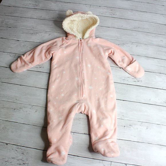 Old Navy Fleece Snowsuit Bunting Baby Girl Size 6-12 Months Pink Hooded - Picture 1 of 5